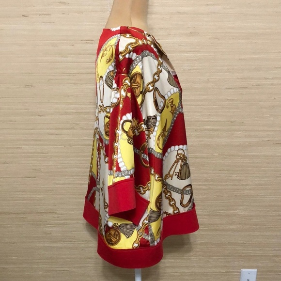 Red Gold Buchona Chain Tassel Print Women's  7/8 Wide Sleeve Lightweight Top L - Picture 6 of 10